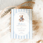 Teddy Bear Blue Minimalist Boy Birthday Invitation<br><div class="desc">Grandmillennial Teddy Bear Birthday Invitation for any age,  featuring classic blue watercolor stripes and a vintage teddy bear</div>