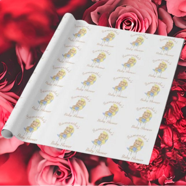 Teddy Bear Blue Moon Baby Shower Wrapping Paper (Bring your dream party to life with our selection of quality Teddy Bear themed party supplies )