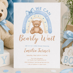 Teddy Bear Blue Rainbow Boy Baby Shower Invitation