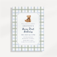 Teddy Bear Blue Sage Green First Birthday