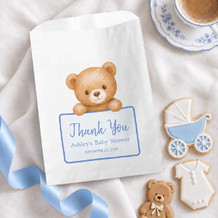 Teddy Bear Blue Script Thank You Baby Boy Shower Favour Bag