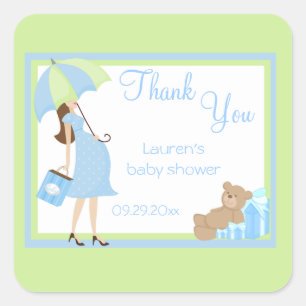 Teddy Bear Blue Shopper Baby Shower Stickers