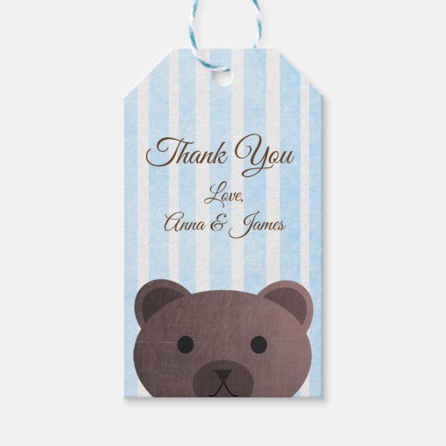 Teddy Bear Blue Striped Thank You Tag (Front)