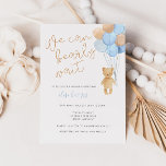 Teddy Bear Blue Tan Balloons Baby Shower Invitation<br><div class="desc">“We can bearly wait” Celebrate the mum-to-be with this cute and simple modern baby shower design featuring a watercolor drawing of a teddy bear with balloons in soft blue,  tan and grey tones.</div>