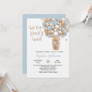 Teddy Bear Blue Tan Balloons Boy Baby Shower Invitation