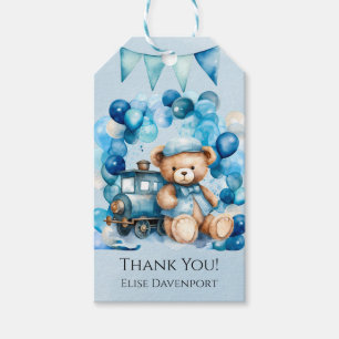 Teddy Bear Blue Train Boy Baby Shower Thank You Gift Tags