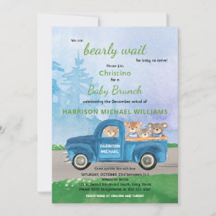 Teddy Bear Blue Truck Green Forest Boy Baby Shower Invitation