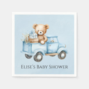 Teddy Bear Blue Vintage Truck Baby Shower Napkin