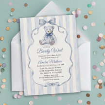 Teddy Bear Blue Watercolor Boy Baby Shower