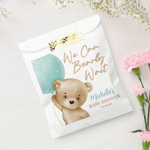 Teddy Bear Blue We Can Bearly Wait Baby Shower Favour Bag