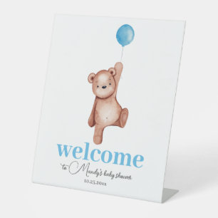 Teddy Bear Blue Welcome Pedestal Sign