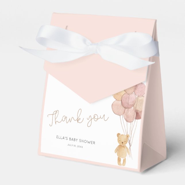 Teddy Bear Blush Beige Balloons Baby Shower Favour Box (Front Side)