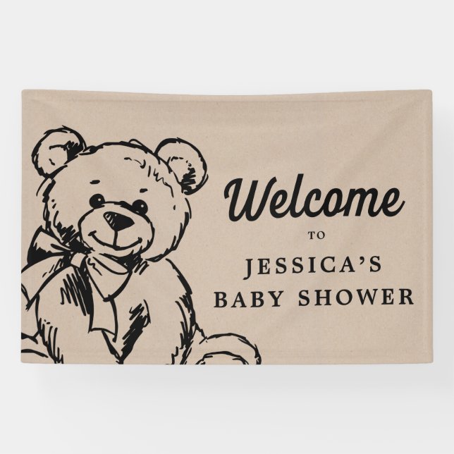 Teddy Bear Boho Baby Shower Welcome Sign  (Horizontal)