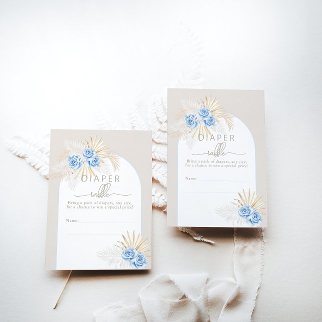 Teddy Bear Boho Blue Boy Baby Shower Diaper Raffle Enclosure Card (Creator Uploaded)