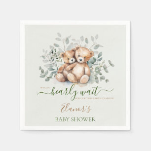 Teddy Bear Boho Twins Gender Neutral Baby Shower Napkin