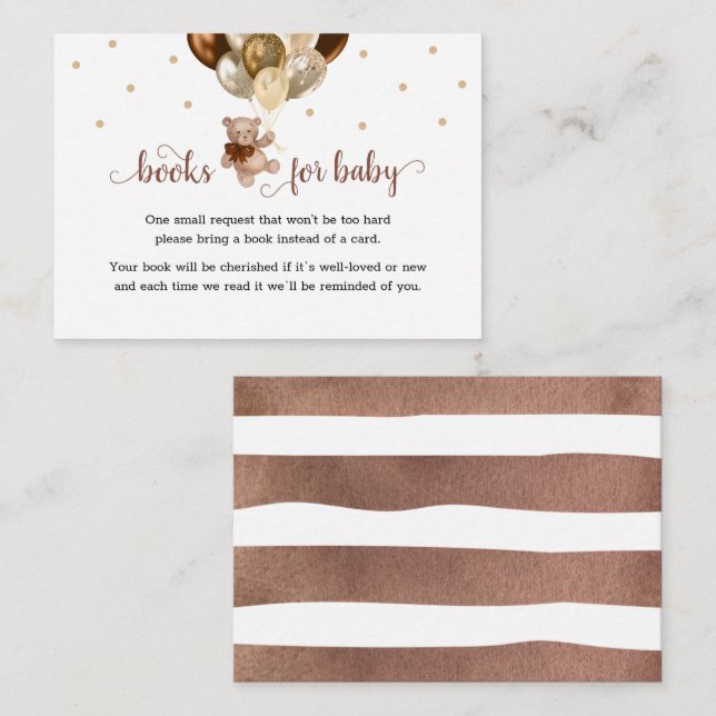 Teddy Bear Book Request Baby Shower Enclosure Card (Front/Back)