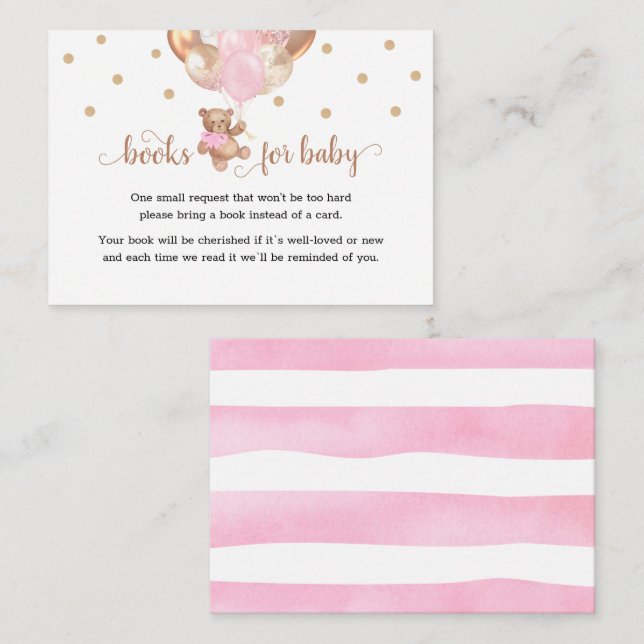 Teddy Bear Book Request Baby Shower Enclosure Card (Front/Back)
