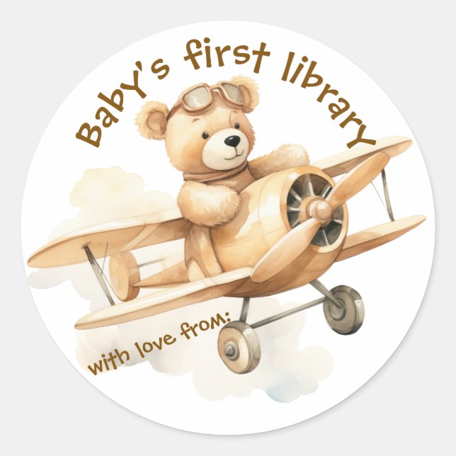 Teddy Bear Bookplate Baby Shower Book Label (Front)