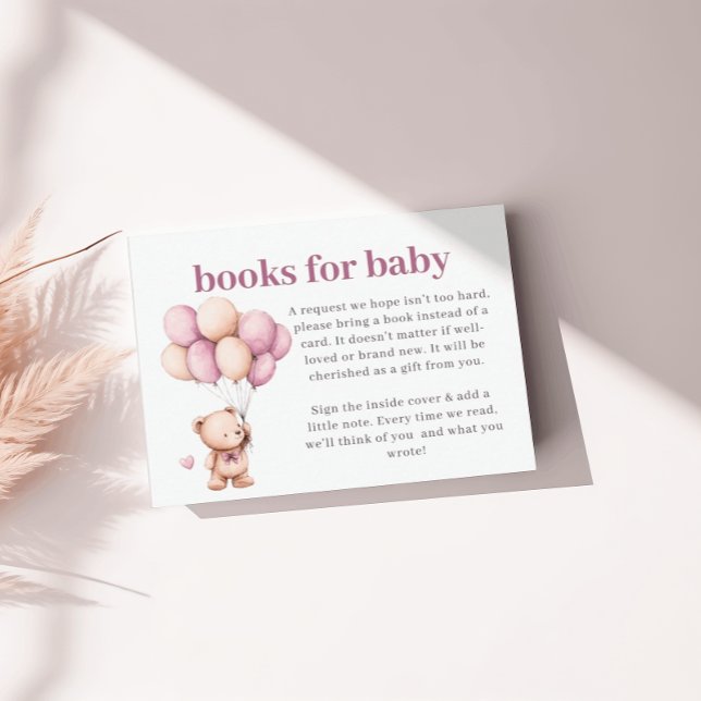Teddy Bear Books Baby Violet Heart Beige Balloons Enclosure Card (Creator Uploaded)