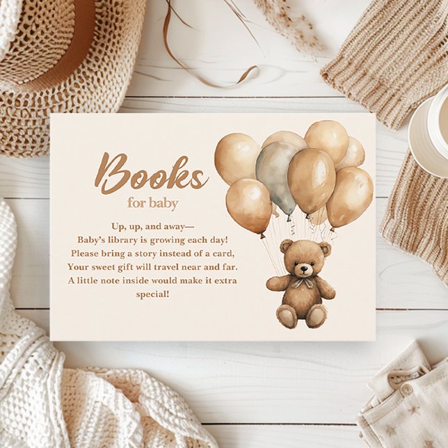 Teddy Bear Books for Baby Gender Neutral Enclosure Card (Vintage teddy bear and balloons books for baby card)