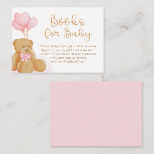 Teddy Bear BOOKS FOR BABY Request Pink Balloons Enclosure Card