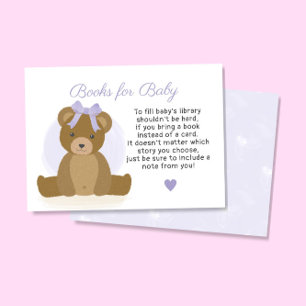 Teddy Bear Books for Purple Baby Girl Baby Shower Enclosure Card