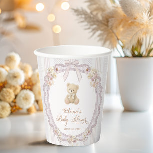 Teddy Bear Bow Vintage Baby Shower Paper Cups