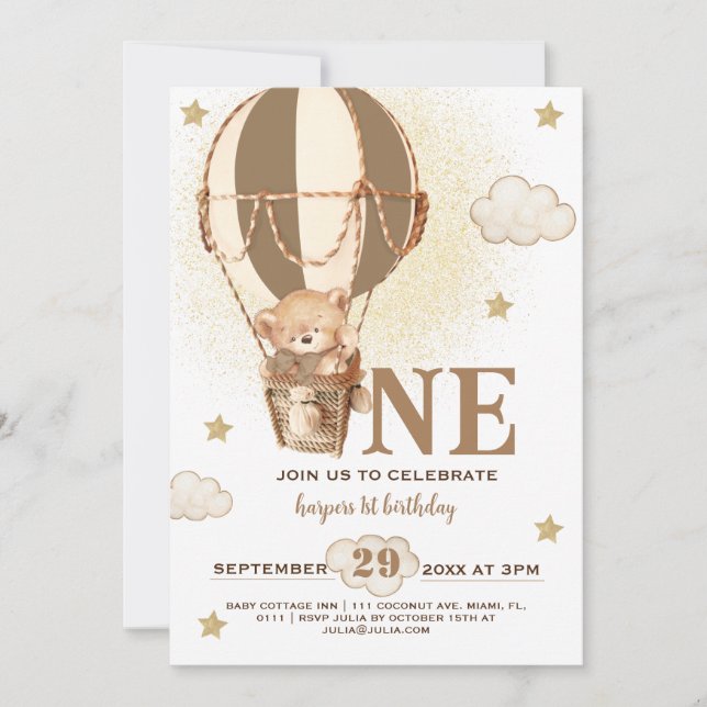 Teddy Bear Boy 1ST Birthday Invitation (Front)