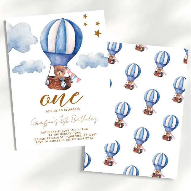 Teddy Bear Boy 1st Birthday Invitation (Creator Uploaded)
