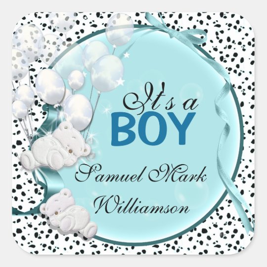 goodies template sticker square baby bear announcement sticker Teddy boy  Zazzle