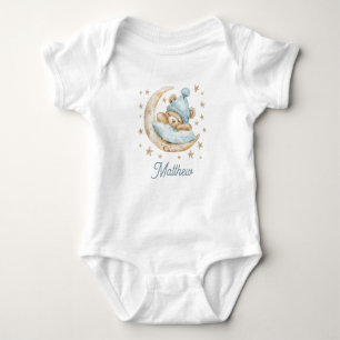 Teddy Bear Boy Baby Moon Stars Name Blue Baby Bodysuit