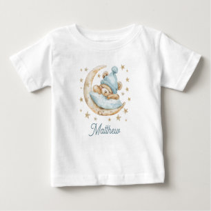 Teddy Bear Boy Baby Moon Stars Name Blue Baby T-Shirt