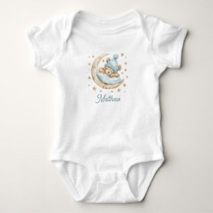 Teddy Bear Boy Baby Moon Stars Name Blue Bodysuit