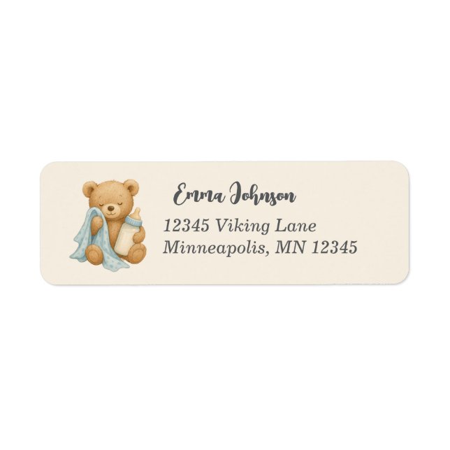 Teddy Bear Boy Baby Shower Address Labels (Front)