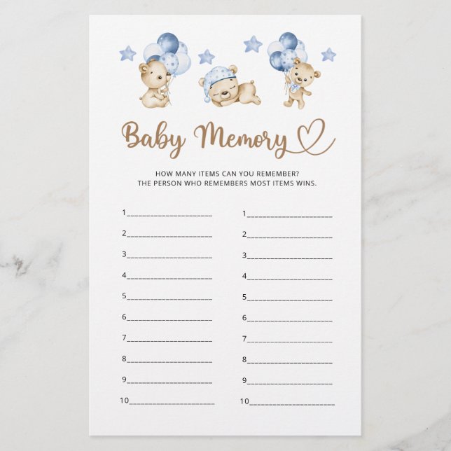Teddy bear boy baby shower Baby Memory (Front)