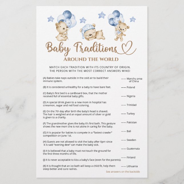 Teddy bear boy baby shower Baby Traditions (Front)