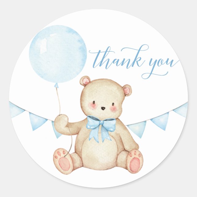 Teddy Bear Boy Baby Shower Favour Sticker (Front)