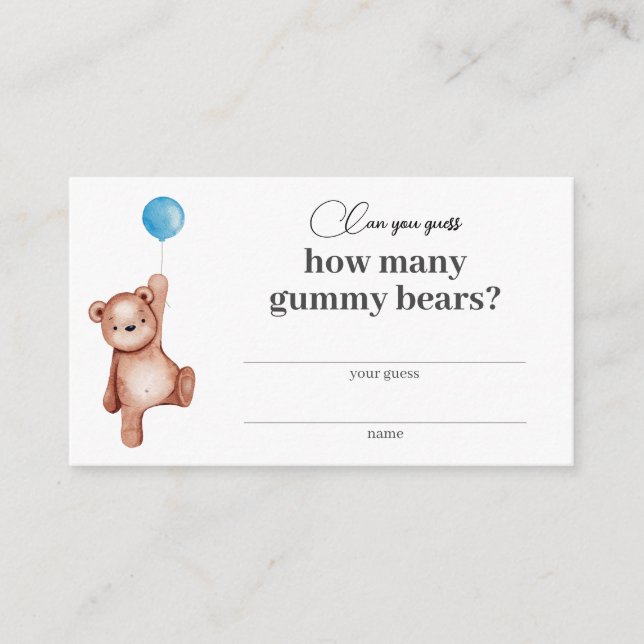 Teddy Bear Boy Baby Shower How Many Gummy Bears Enclosure Card (Front)