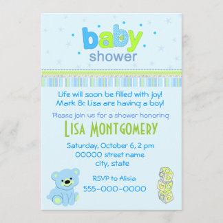 Teddy bear boy baby shower invitation