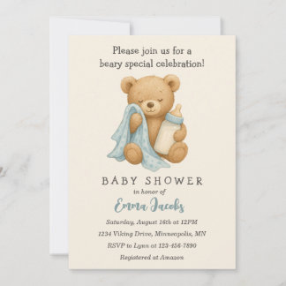 Teddy Bear Boy Baby Shower Invitation