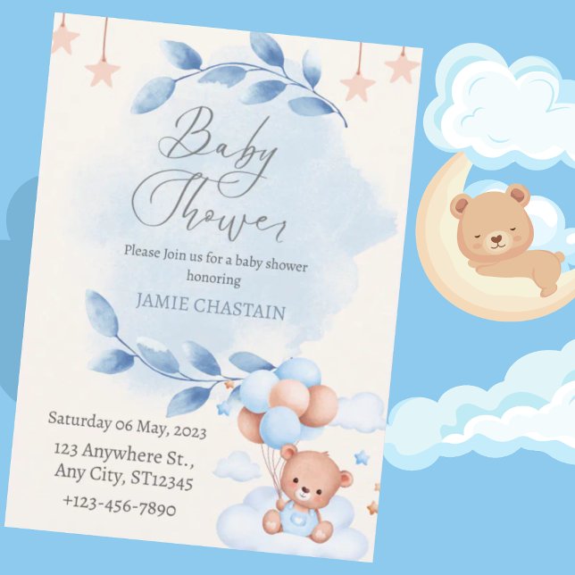 Teddy Bear Boy Baby Shower Invitation (Creator Uploaded)
