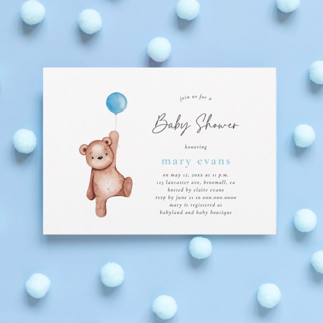 Teddy Bear Boy Baby Shower Invitation (Creator Uploaded)