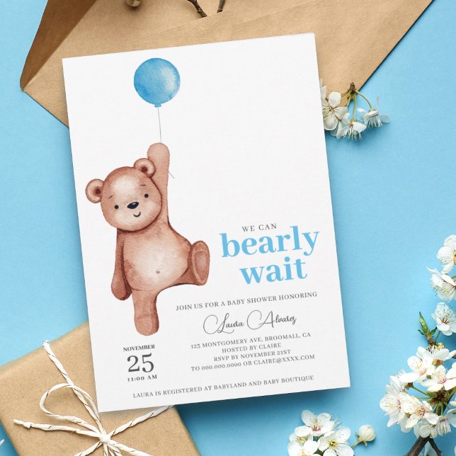 Teddy Bear Boy Baby Shower Invitation (Creator Uploaded)