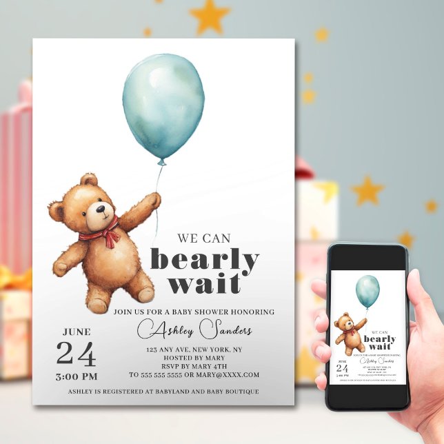 Teddy Bear Boy Baby Shower Invitation (Creator Uploaded)