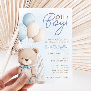Teddy Bear Boy Baby Shower Invitation