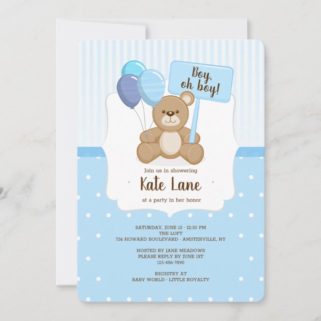 Teddy Bear Boy Baby Shower Invitation (Front)