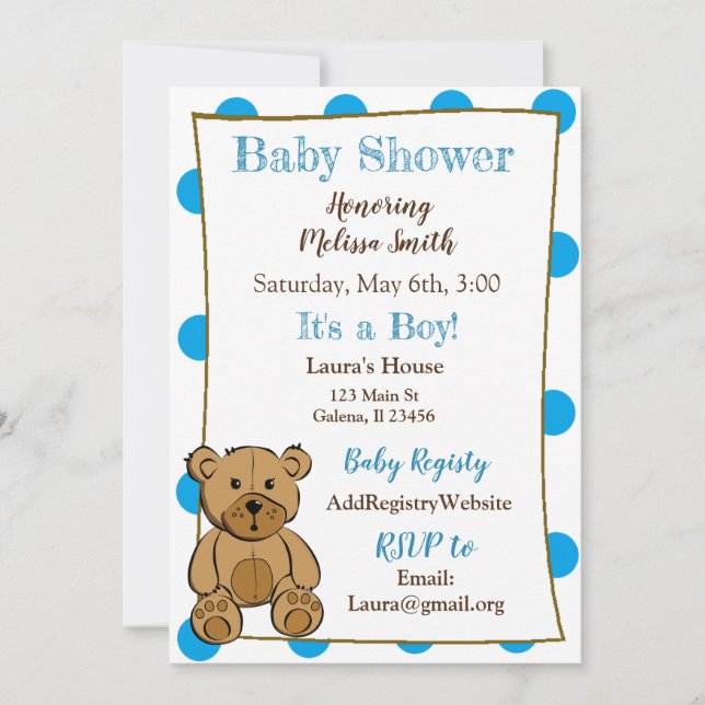Teddy Bear Boy Baby Shower Invitations (Front)