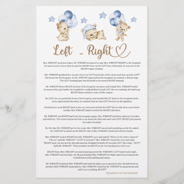 Teddy bear boy baby shower  Left Right (Front)