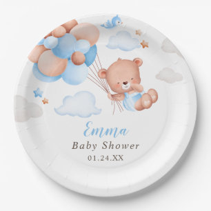 Teddy Bear Boy Baby Shower Paper Plate