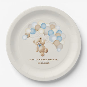 Teddy Bear Boy Baby Shower Paper Plate